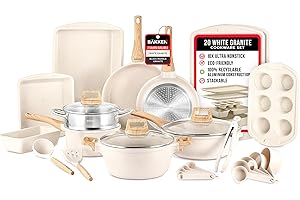 BAKKEN- SWISS Bakken-Swiss 20-Piece Kitchen Cookware Set – Granite Non-Stick – Eco-Friendly – for All Stoves & Oven-Safe