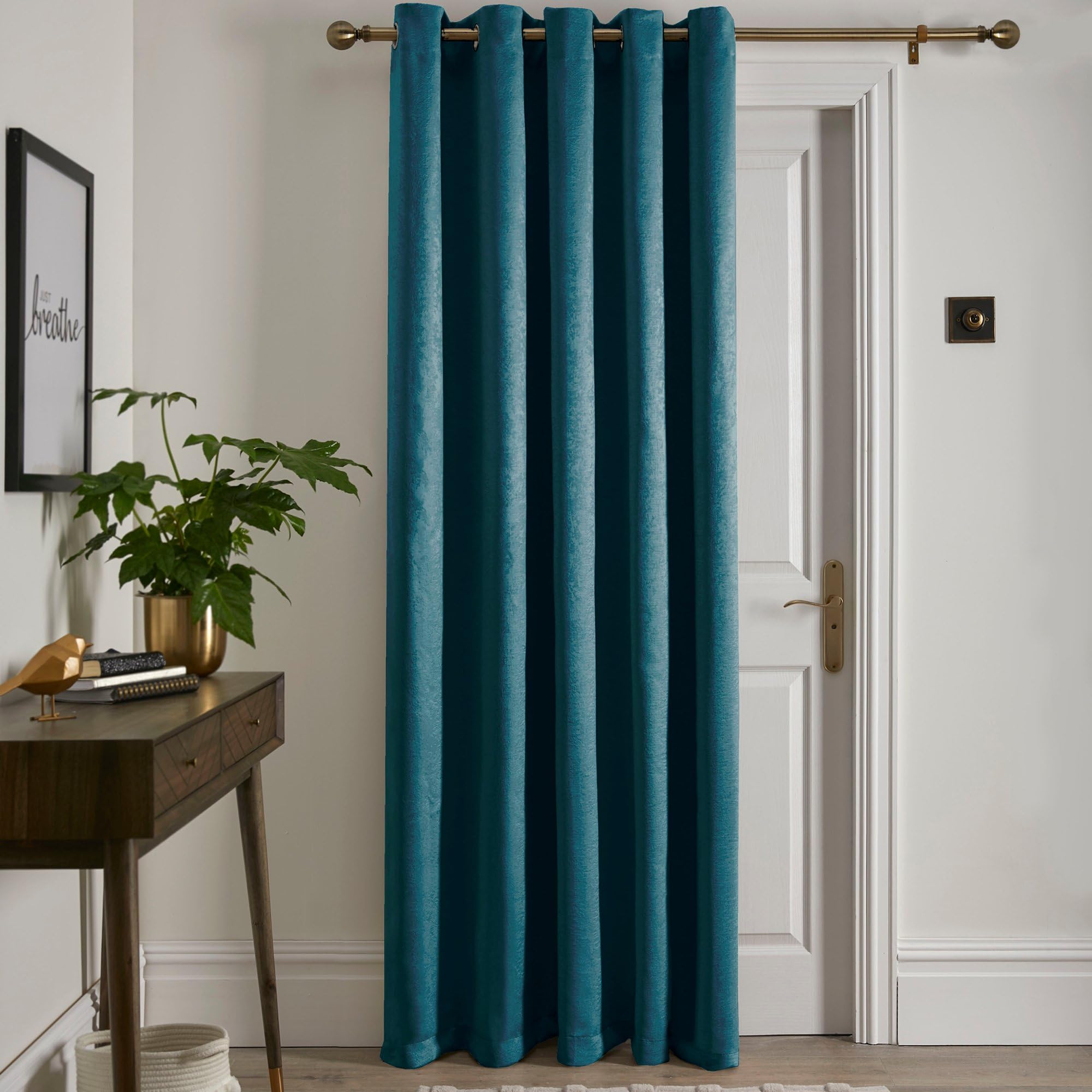 Fusion Forest Green Single Eyelet Curtain W66 x L84 (168x214cm) – Thermal & Soundproof Panel for Bedroom/Living Room – Turquoise Window Treatment – Door Drape – Strata Collection Cotton Blend