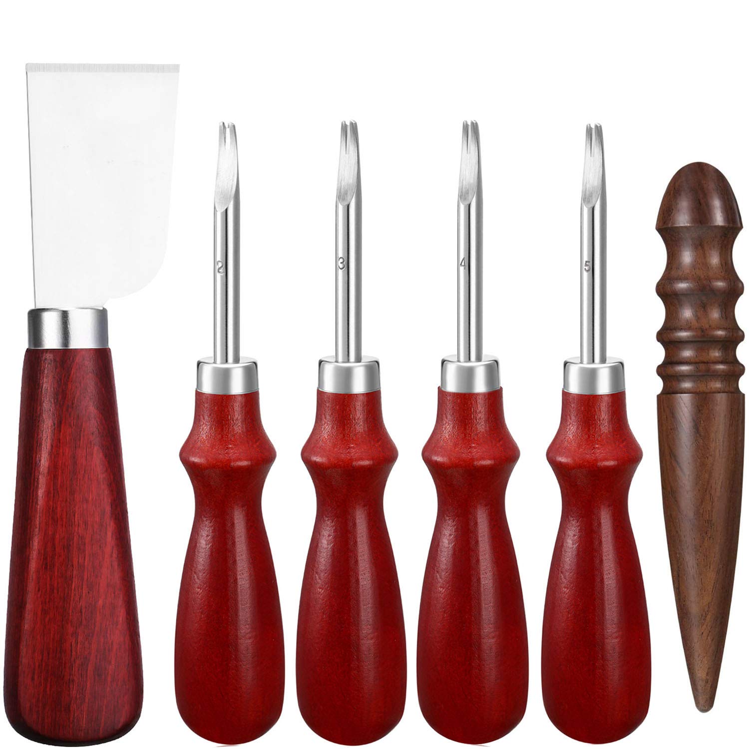 Photo 1 of Honoson 6 Piece Leather Craft Tool Set - Includes 4 Edge Beveler, Cutting Knife, Skiving Knife, and Sandalwood Burnisher (1.5 Mm, 1.2 Mm, 1.0 Mm, 0.8 Mm)