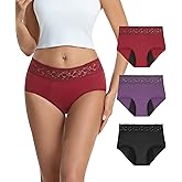 YESWEL Period Underwear for Women, Reusable Leak-Proof Lace Panties, Heavy Flow Menstrual Cotton Briefs