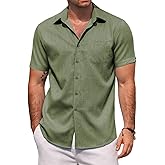 COOFANDY Men's Linen Shirts Short Sleeve Casual Shirts Summer Beach Button Down Shirts with Pocket