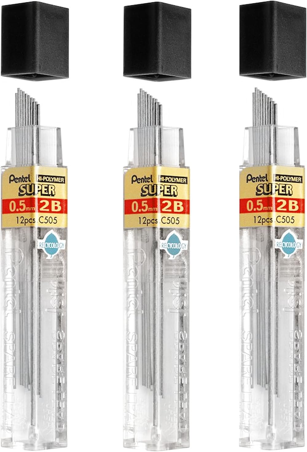 Pentel 0.5mm 2B Shade Hi-Polymer Lead Refill Pack 3 Tubes 36 pcs