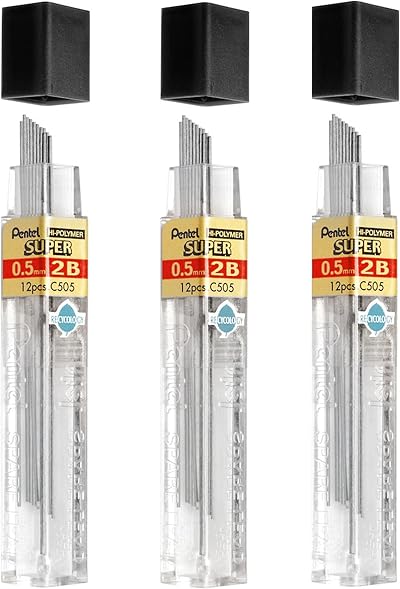Pentel 0.5mm 2B Shade Hi-Polymer Lead Refill Pack 3 Tubes 36 pcs