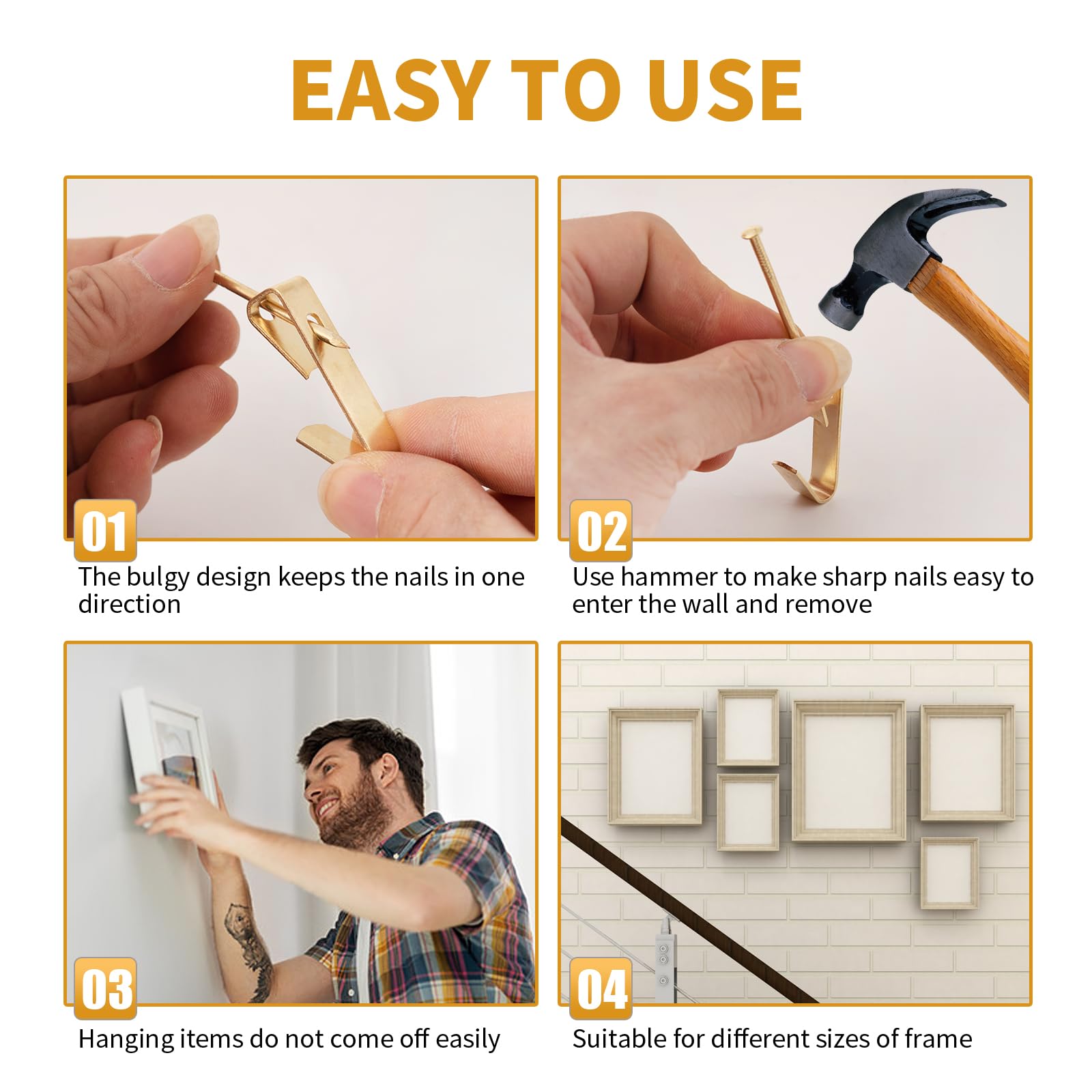 230PCS Picture Hanging Kit, Heavy Duty Picture Hangers for Drywall 5 Sizes 100-10lbs Picture Hooks for Hanging Hardware Mirror, Pictures Frame Hanger Include Nails