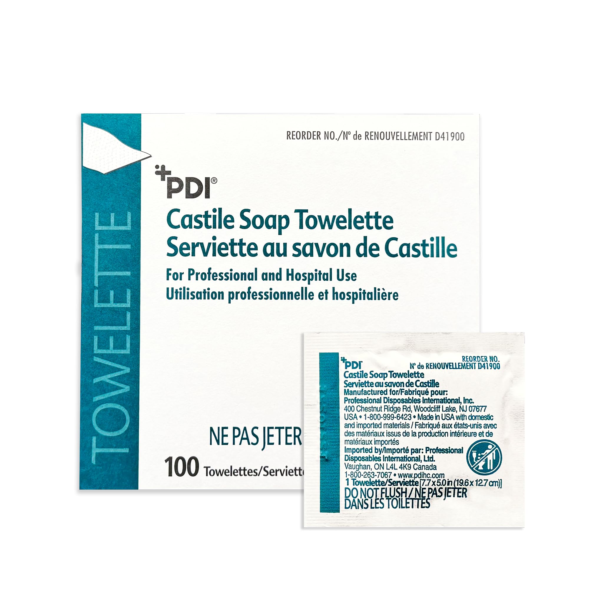 Photo 1 of PDI Castile Soap Towelettes, Face and Hand Cleansing, 100 Individually Wrapped Wipes Per Box