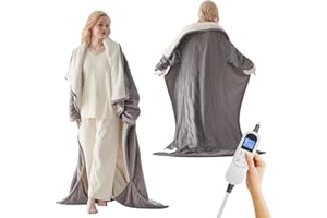 Richtry Electric Blanket Wearable with Foot Pockets & Sleeves, Electric Heated Snuggle Blanket, Flannel & Sherpa Heating Throw with 10 Heat Settings, 1-12 Hours Auto Shut-Off, 50"×70", Grey