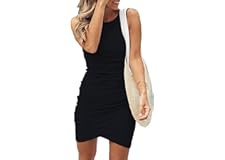 BTFBM Women 2023 Summer Sleeveless Tank Dresses Crew Neck Slim Fit Short Casual Ruched Bodycon Party Club Mini Dress