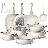 Bazova 25Pcs Pots and Pans Set Non Stick Ceramic Cookware Set, Healthy Non Toxic Kitchen Cookware with Mini Egg Pan, Large Capacity, Induction Compatible, PFAS/PTFE/PFOA/PFOS Free, Cream White