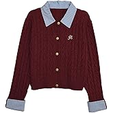 MakeMeChic Women's Cropped Sweater Collared Cable Knit Cardigan Button Down Long Sleeve Formal Preppy Clothes