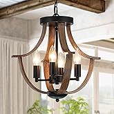LAMPKEDUO Farmhouse Hanging Pendant Lighting, 4-Light Rustic Flush Mount Ceiling Light Fixture,Modern Faux Wood Vintage Chand