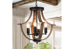 LAMPKEDUO Farmhouse Hanging Pendant Lighting, 4-Light Rustic Flush Mount Ceiling Light Fixture,Modern Faux Wood Vintage Chandelier for Dining Room Kitchen Island Foyer Hallway Entryway Bedroom