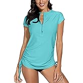 BesserBay Women's Rash Guard UPF 50+ Ruched Swim Shirt 1/4 Zip Performance Top S-XXL