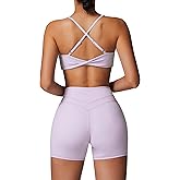 ABOCIW Workout Sets for Women 2 Piece V Neck Twist Back Sports Bra High Waist Biker Shorts Yoga Outfits