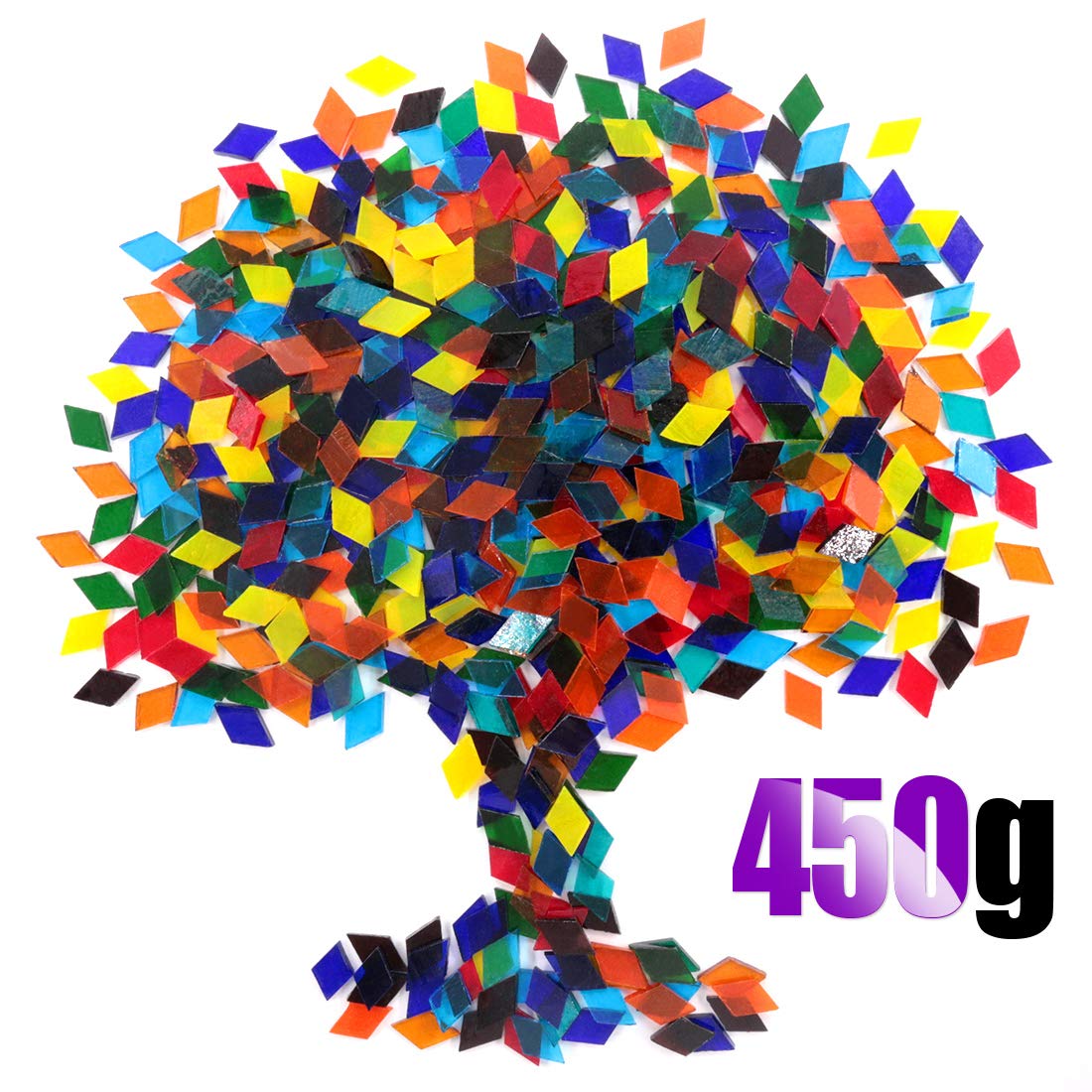 Swpeet 1 Pound Mosaic Tiles Mixed Color Mosaic Glass Pieces with Organizing Container, Genuine Mosaic Tiles Glass Pieces Mosaic Perfect for Home Decoration Crafts Supply (Transparent, Diamond)