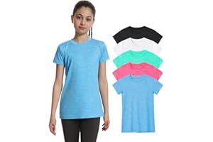 Orrstarry 5 Pack Girls Athletic Shirts Short Sleeve Dry Fit Sports T-Shirts Crew Neck Activewear Tees Tops for Kids Teens