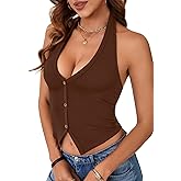 OPOIPIN Women's Halter Ribbed Knit Top V Neck Sleeveless Sexy Vest Tank Top