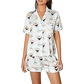 Yiulangde Silk Martini Pajamas for Women Satin 2 Piece Preppy Pjs Cute Cowgirl Boot Short Sleeve Shirt Matching Pj Shorts Set