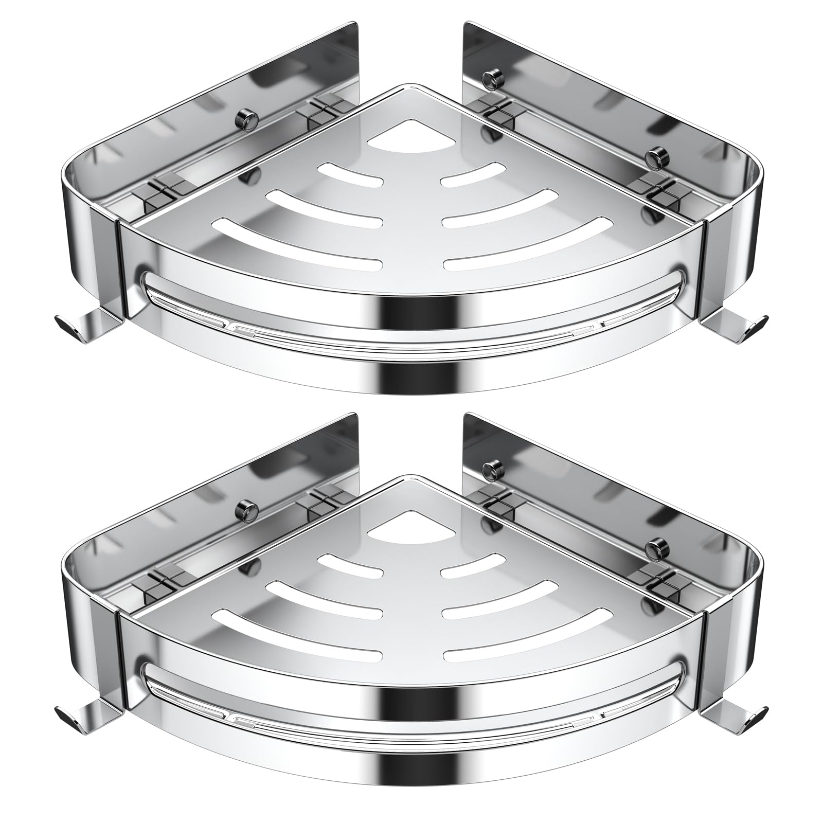 Shower Caddy, Shower Corner Shelf Adhesive, Bathroom Shelves Wall Mounted No Drilling Triangle Shower Organiser Rack Thickened Stainless steel, Shelf Organiser for Bathroom Kitchen (2 Packs, Silver) — image 1