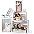 Soaoo 5 Pcs Decorative Nesting Wooden Crates for Storage Display 5 Size Large Small Rustic Wood Decorative Storage Crates with Handle Farmhouse Crate Box Container Made from Pine(Vintage White)