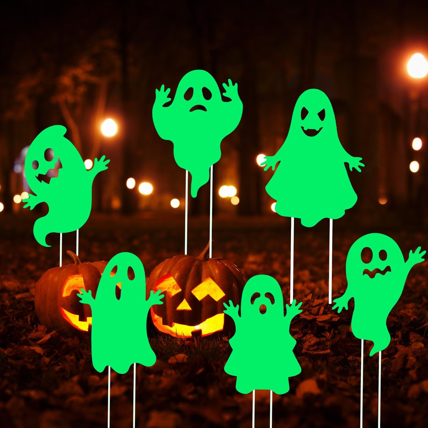 Yard Signs - Halloween Decorations Outdoor Yard Signs for Props - Glow in The Dark - with Stakes for Family Home Front Yard Lawn Garden Halloween Party Decor 6PCS Halloween Scary Ghost Yard Signs