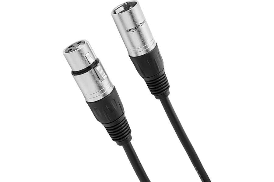 Amazon Basics XLR Male to Female Microphone Cable for Speaker or PA System, Recording Studio, All Copper Conductors, Low Noise Shielding, 6MM PVC Jacket, 6 Foot, Black