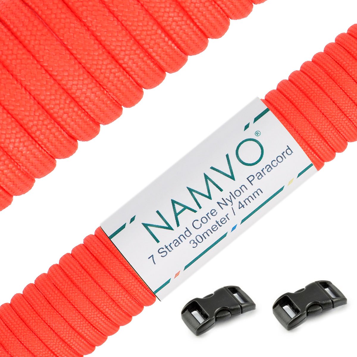 Namvo 550 Paracord Mil Spec Type III 7 strand parachute cord Total Length 100ft / 30 Meters, Orange-red