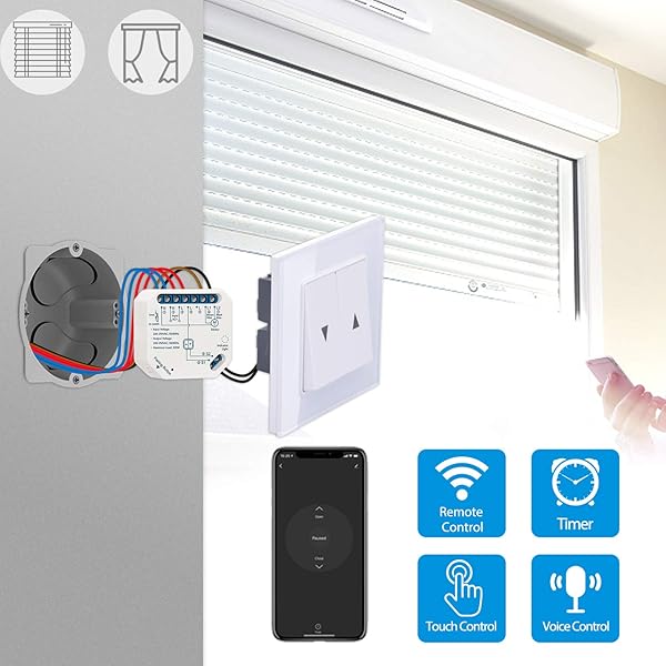 LoraTap Interruptor Persianas WiFi Rel de Persianas Temporizador Inteligente para Cortina Elctrica Control Remoto por Telfono Compatible con Alexa y Google Home para Control de Voz 300W