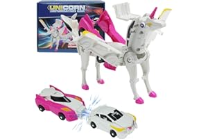 WIESSOC 2-in-1 Collision Transforming Unicorn Car Toy,Magnetic Cars Transform into Unicorn Toys for Kids Toddler Fun Deformation Car Robot Christmas Birthday Gift Toys for Boys Girl