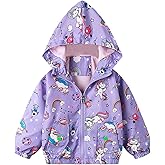 Flenwgo Lightweight Jacket for Girls Print Hooded Windbreaker Kids Outwear Jacket 2-7 Years