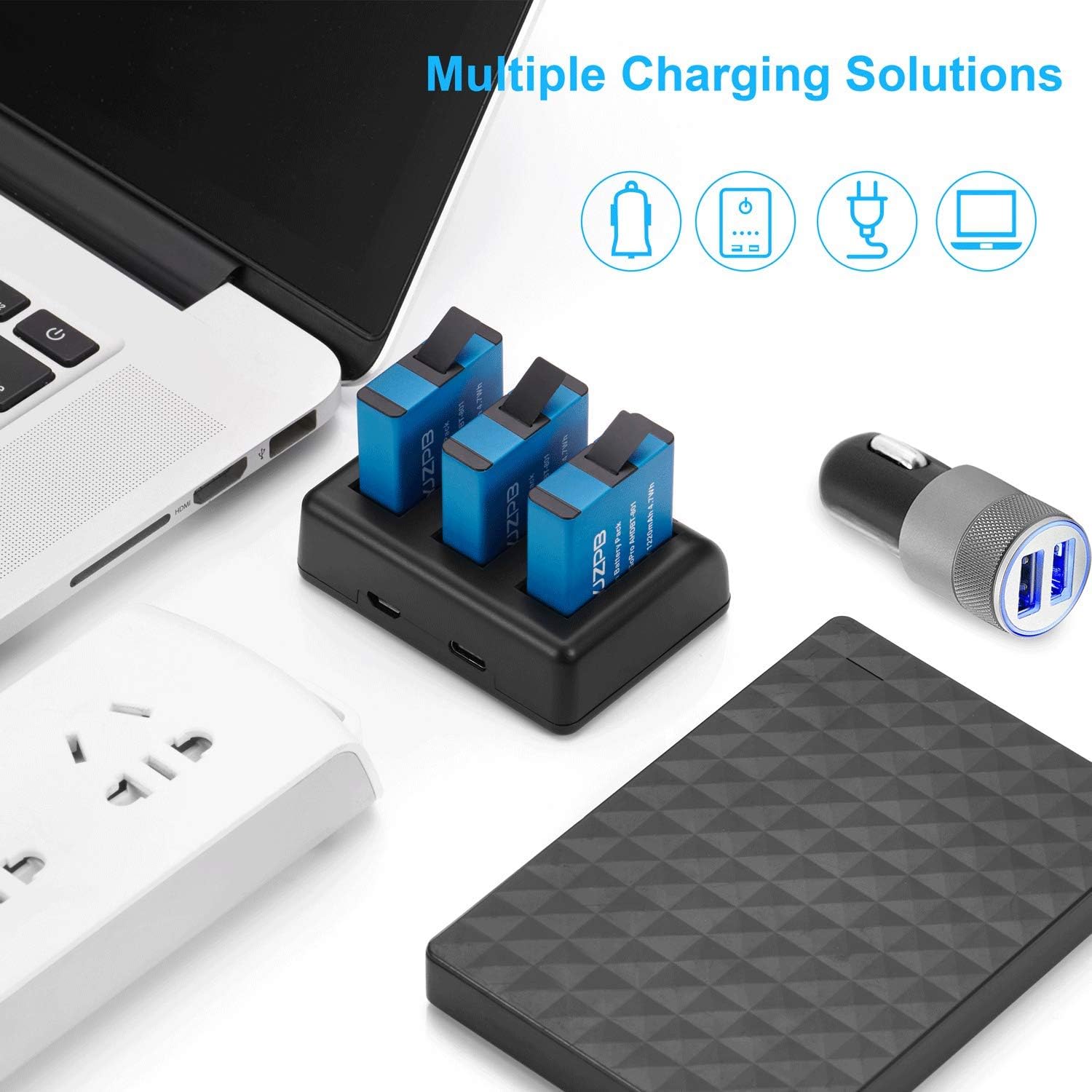 JYJZPB Hero 8/7/6 Replacement Batteries(3 Packs) and 3-Channel Battery Charger Compatible with GoPro Hero 8 Black, GoPro Hero 7 Black, and GoPro Hero 6 Black (Fully Compatible with Original) : Home Audio & Theater