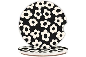 Adastrah Absorbent Car Coasters 2 Pack for Cup Holders, 2.56" Ceramic Stone & Non-Scratch Cork Base Drink Coasters(White Flower)