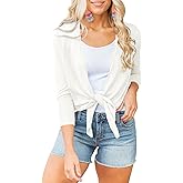 Langwyqu Womens Sheer Tie Knot Bolero Cardigan Summer Long Sleeve Lightweight Open Front Cover Up Crop Tops