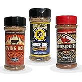 Plowboys and House of Q BBQ Rub Pack Gift Set Yardbird, House of Q House Rub, Bovine Bold Versatile Steak, Pork, Chicken, Beef, Veggies Seasoning Ideal for BBQ Fans 3 Pack, 5 to 6oz Each Pinnacle Mercantile