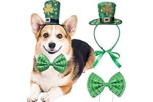 Tealots St Patrick's Day Dog Costume Headband Green Shamrock Bow Tie Kit Pet Irish Top Hat Collar Dress Accessories