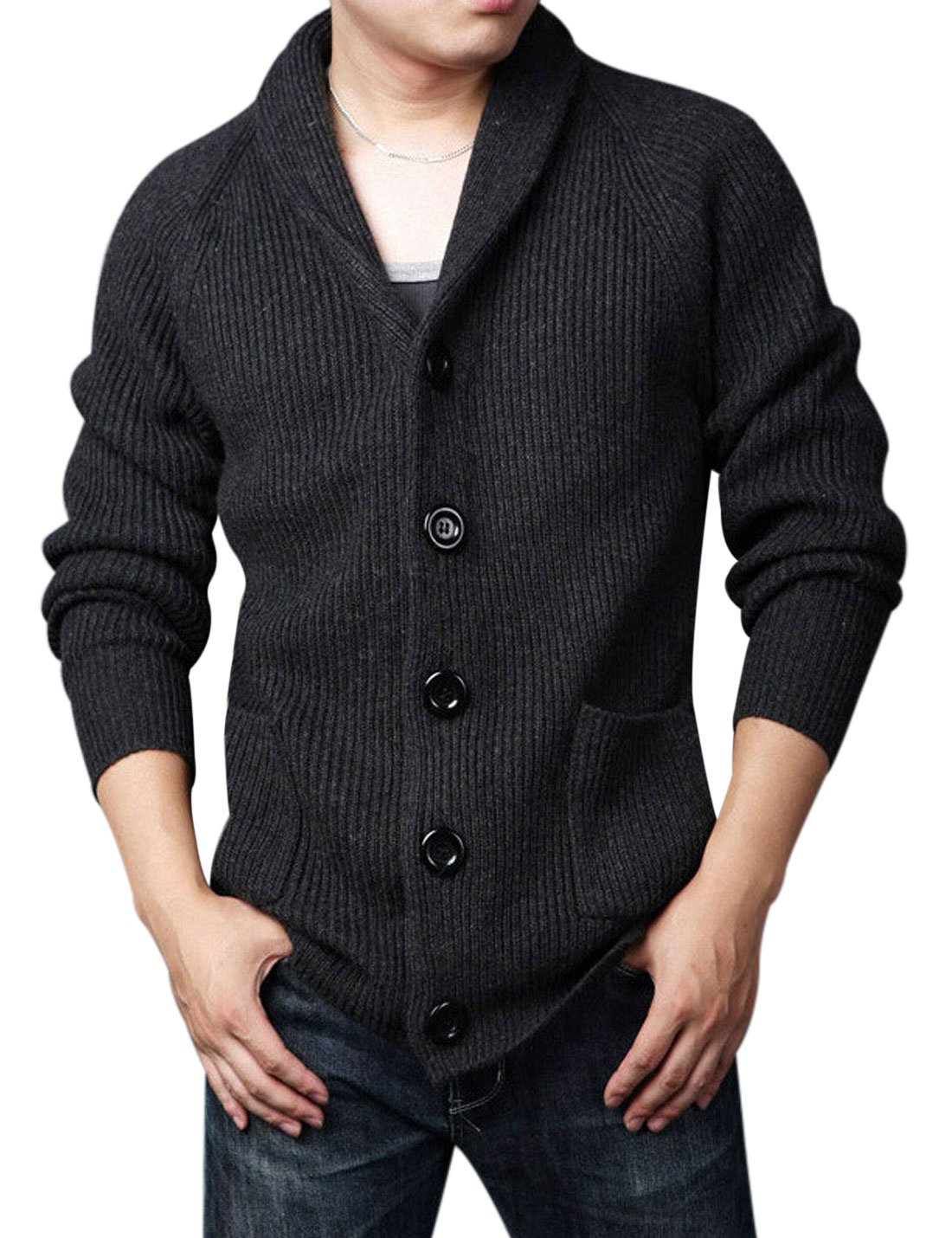 Yeokou Mens Casual Slim Thick Knitted Shawl Collar Cardigan