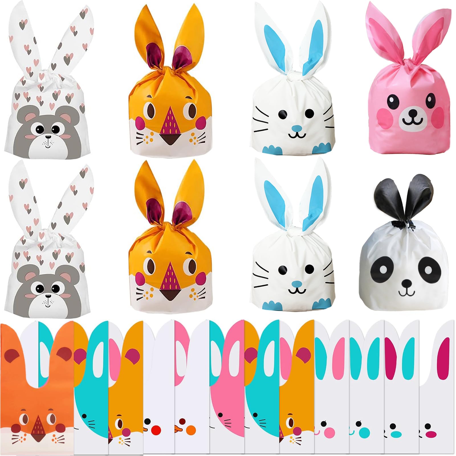 TANGGER 50 PCS Candy Bags Cute Ears Image Plastic Gift Bags for Wedding Cookie Bakery Biscuit Storage Party Bags and Buffet Supplies