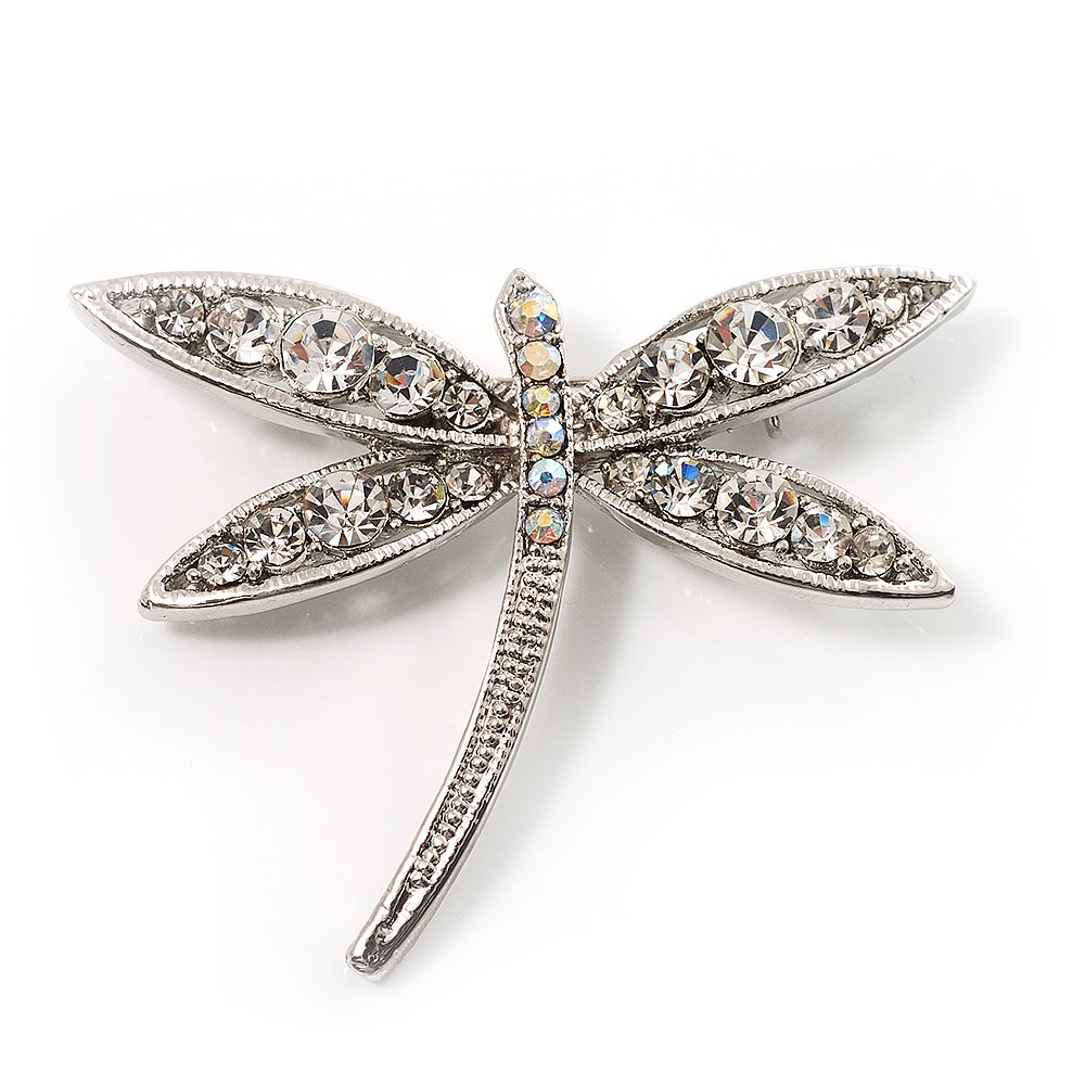Classic Diamante Dragonfly Brooch (Silver Tone)