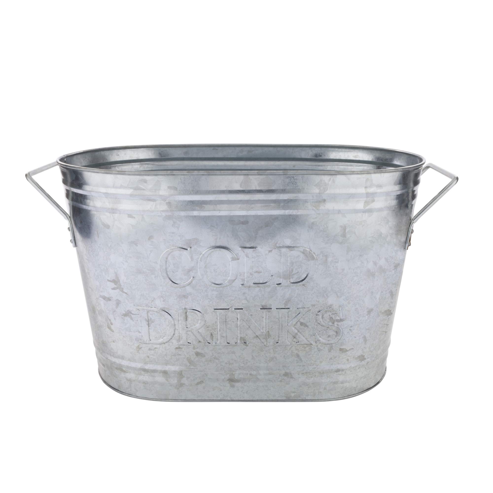 Twine Insulated Drink Galvanized Bucket, Beer and Beverage Tub, Metal Bucket, Ice Buckets for Parties, Holds 5.35 Gallons, Silver