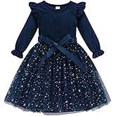Patgoal Toddler Girls Tutu Dresses Velvet Tulle Dress with Sequin Long Sleeve Holiday Party Fall Winter Dress 2-7Y