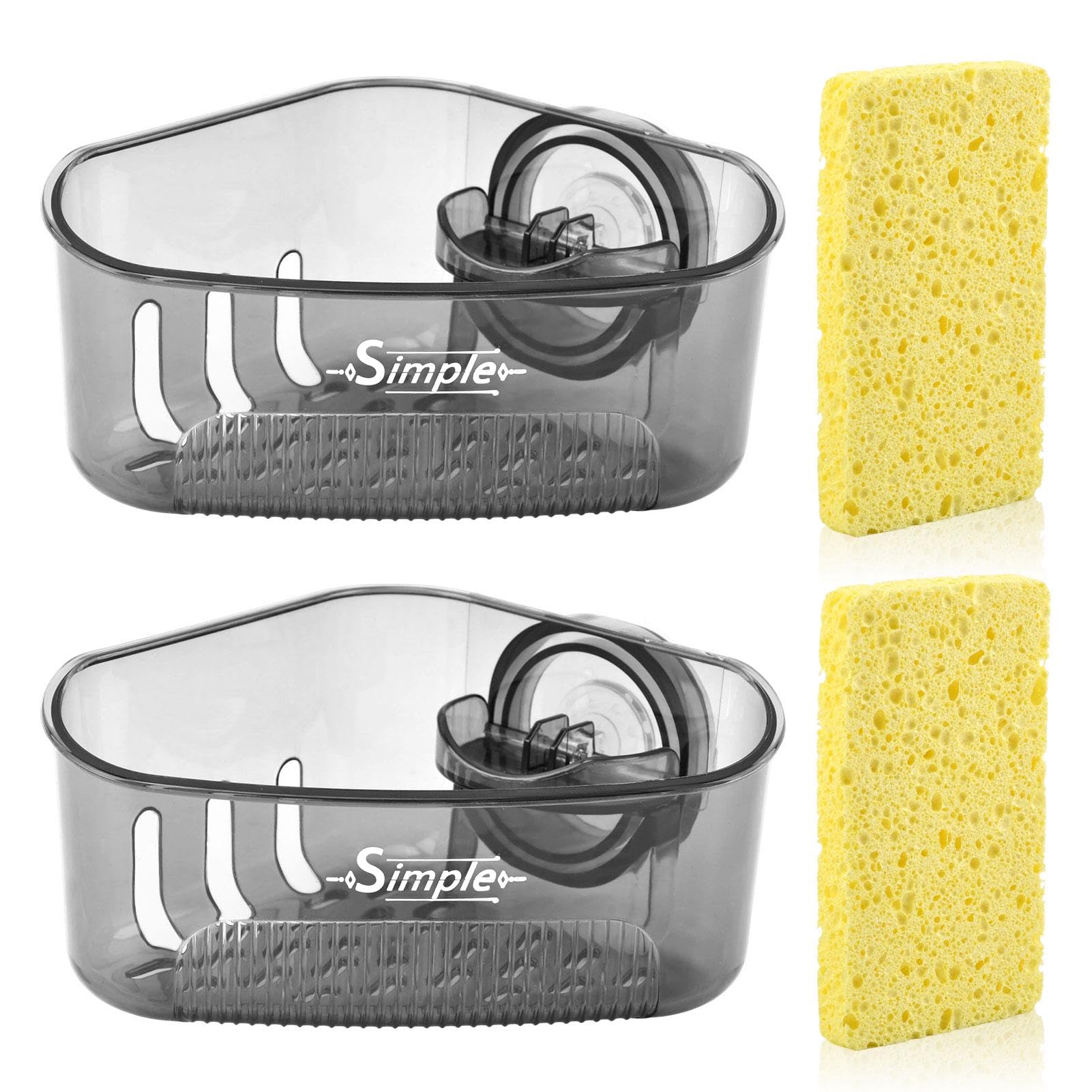 Photo 1 of 2 PACK Suction Cup Sink Corner Rack,Corner Sinks Strainer Basket Sponge Holder,Kitchen Sink Organizer with Drainage Holes, Storage Rack for Bathroom,with 2 Sponge