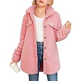 Haloumoning Girls Fuzzy Fleece Jacket Casual Button Down Sherpa Overcoat Faux Fur Jackets Outwear 4-15 Years