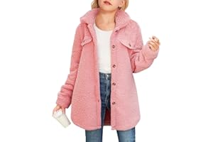 Haloumoning Girls Fuzzy Fleece Jacket Casual Button Down Sherpa Overcoat Faux Fur Jackets Outwear 4-15 Years