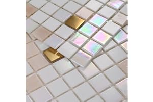 smafusion 11.5sqft Glass Mosaic Tiles,Bathroom,Kitchen Backsplash, Swimming Pools,Shower Tile,Outdoor Tile (10pcs) (Classics White)