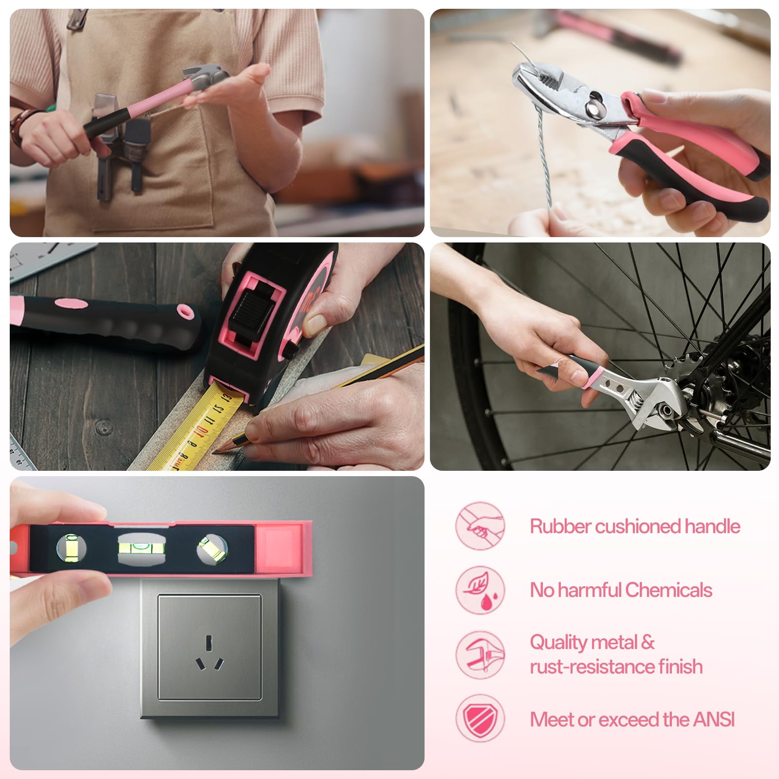 COMOWARE 12V Pink Cordless Drill Home Tool Kit, Pink Drill Set for Women, Lady's Home Repairing Tool Kit Hand Tool Set for DIY Large-Capacity Tool Storage Bag Included