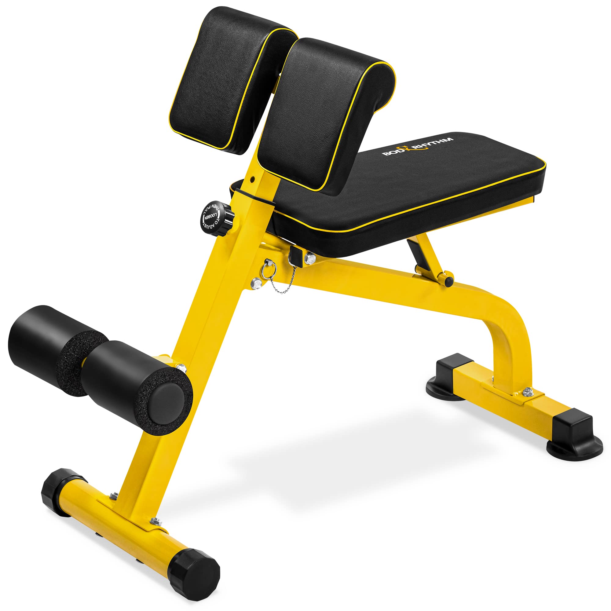 Photo 1 of BODYRHYTHM Compact Adjustable Weighted Bench for Full Body Strength Training, Ab/Back Hyper Roman Chair, Adjustable Ab Sit up Bench, Hyperextension Bench, Back Extension Machine (Yellow)