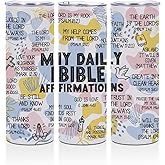 Christian Gifts for Women, Bible Daily Affiramations 20 oz Skinny Tumbler Stainless Steel Insulated Tumblers Straight Coffee Mug Thermal Travel Cup with Lid, Inspirational Religious Gifts for Women