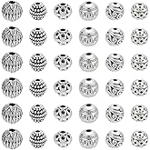 CRAFTYMELODY 60Pcs 6 Styles Antique Silver Round Spacer Beads, 8/8.5/9/9.5mm Tibetan Alloy Metal Charms Beads Metal Loose Beads Vintage Carved Ball Beads Bulk for Bracelets Necklace Jewelry Making