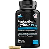 100 Supps Magnesium Glycinate 400mg – 60 Capsules | 30-Day Supply | Chelated Magnesium for Muscle, Nerve, and Sleep Support | Vegan, Gluten-Free, Non-GMO | Manufactured in USA