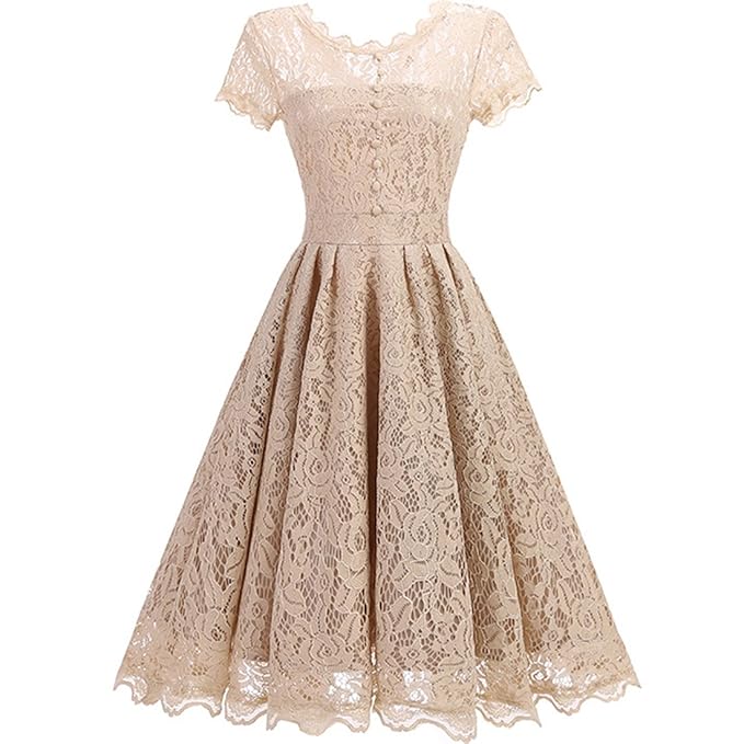 KAXIDY Eleganti Pizzo Vestito a Pieghe Donna Vestiti Corti Merletto ...