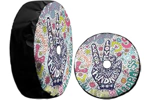 KiuLoam Floral Peace Sign Gesture Spare Tire Cover with Backup Camera Hole Universal Sunscreen Waterproof Wheel Covers for Trailer RV SUV Truck and Many Vehicles (17" for Diameter 31"-33")
